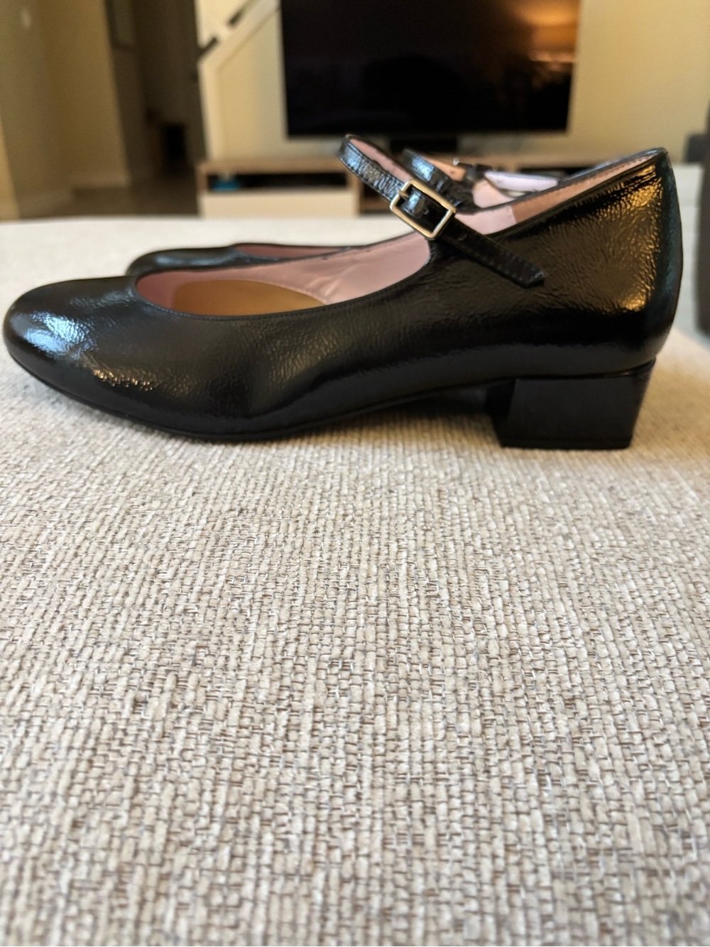 Sole Bliss Black Patent Mary Jane Low Block Heel